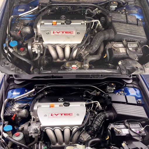 Detailed view of a Honda Civic engine bay showcasing the engine components and layout for maintenance and inspection.